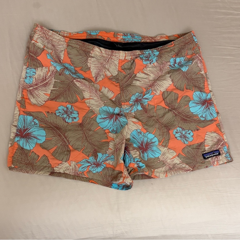 Patagonia Baggies Tropical Floral Shorts Orange Blue & Tan bathing suit